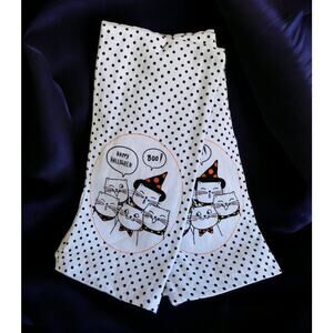 NWT Happy Halloween Witch Boo Cats Polka Dot Dish Kitchen Cat Towel Set